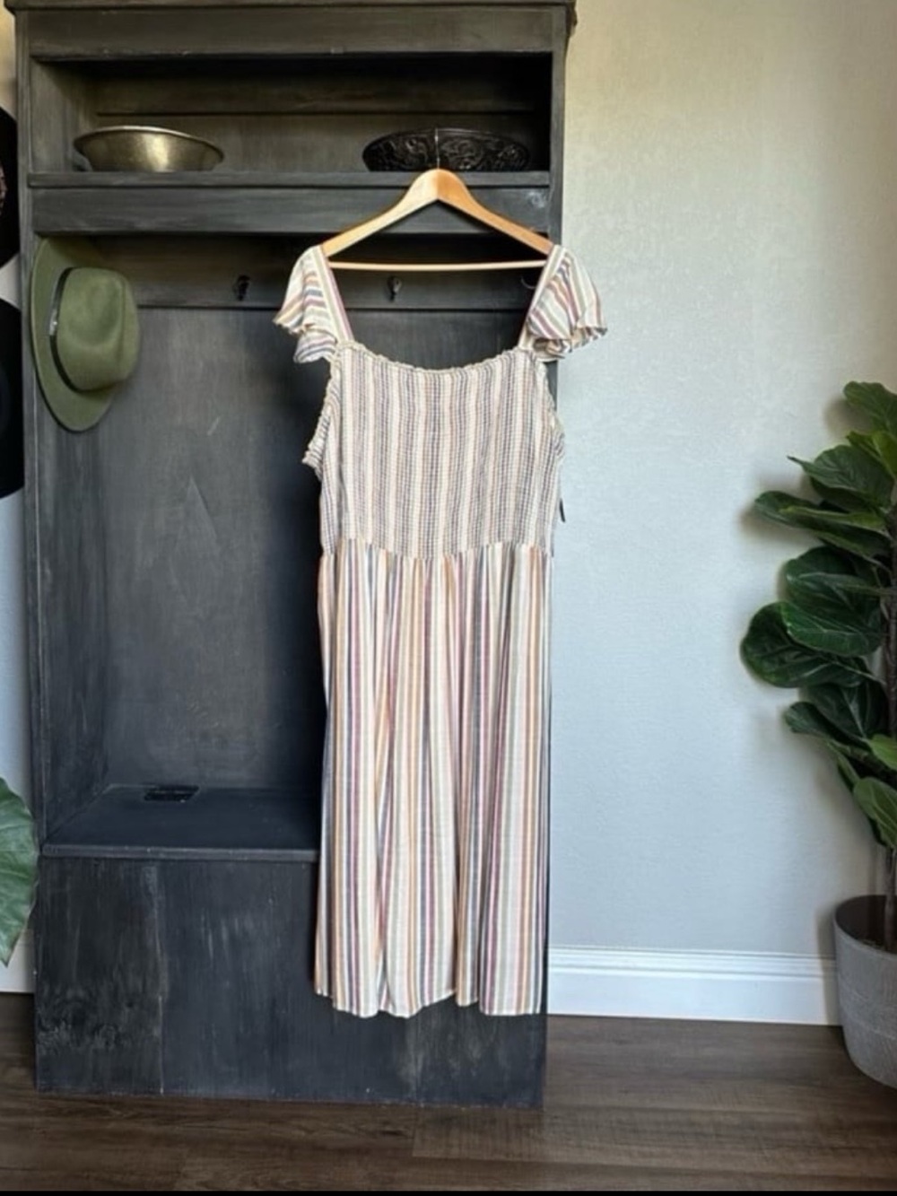 Sonoma Womens Plus Size Dress - MIDI Smocked Bodice Flutter Sleeves 3X